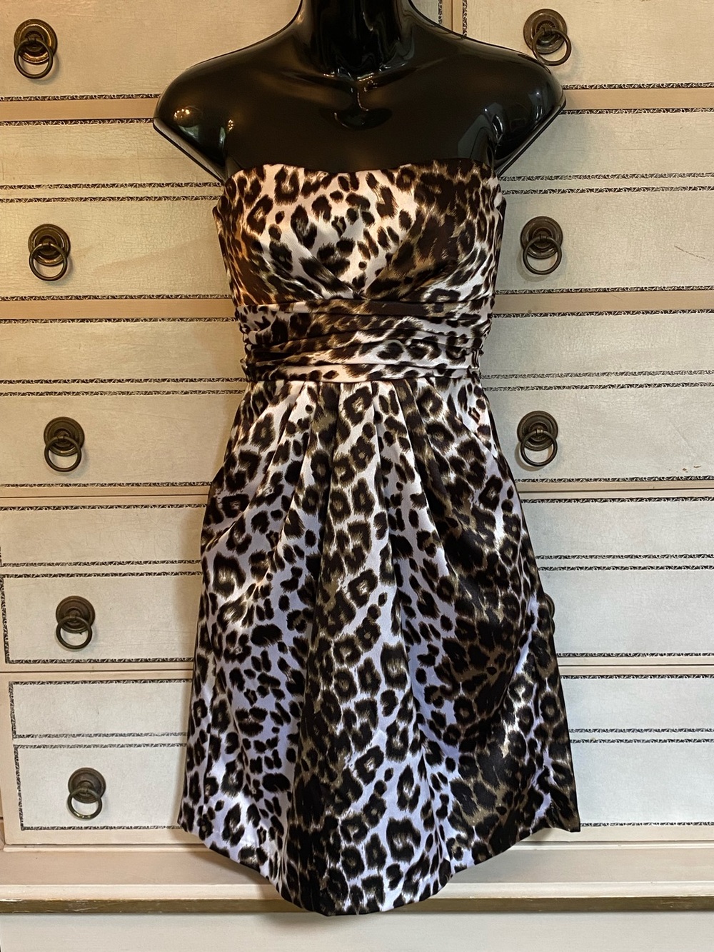 Juniors Windsor Strapless Leopard Print Mini Dress size 5.